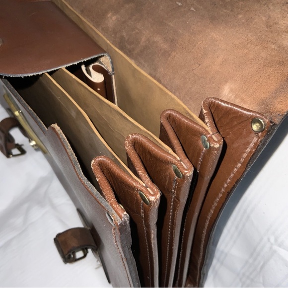 Large Vintage Brown Leather File Bag Briefcase School Work Lawyer Doctor - Picture 2 of 12